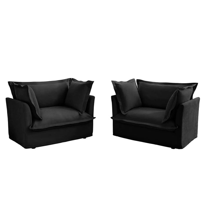 Set of 2 Slipcovered Armchairs - Deep Seat Accent Chairs with Large Soft Pillows Cream Corduroy -DTYStore