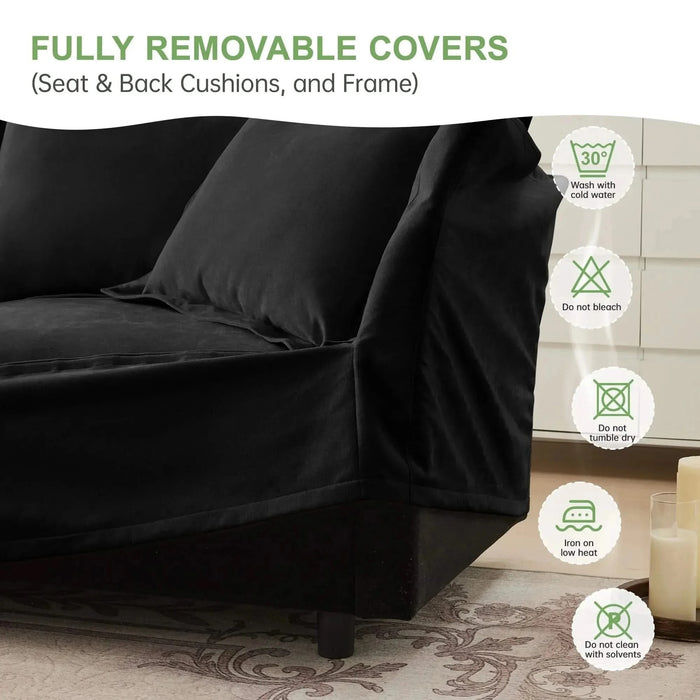 Set of 2 Slipcovered Armchairs - Deep Seat Accent Chairs with Large Soft Pillows Cream Corduroy -DTYStore