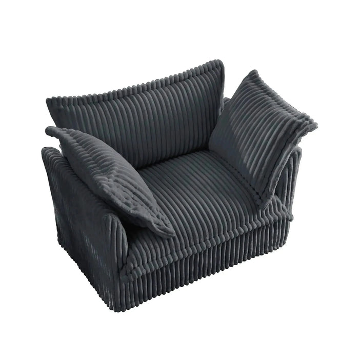 Set of 2 Slipcovered Armchairs - Deep Seat Accent Chairs with Large Soft Pillows Camel Corduroy -DTYStore