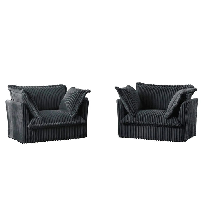 Set of 2 Slipcovered Armchairs - Deep Seat Accent Chairs with Large Soft Pillows Camel Corduroy -DTYStore