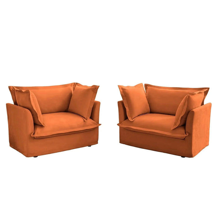 Set of 2 Slipcovered Armchairs - Deep Seat Accent Chairs with Large Soft Pillows Corduroy -DTYStore