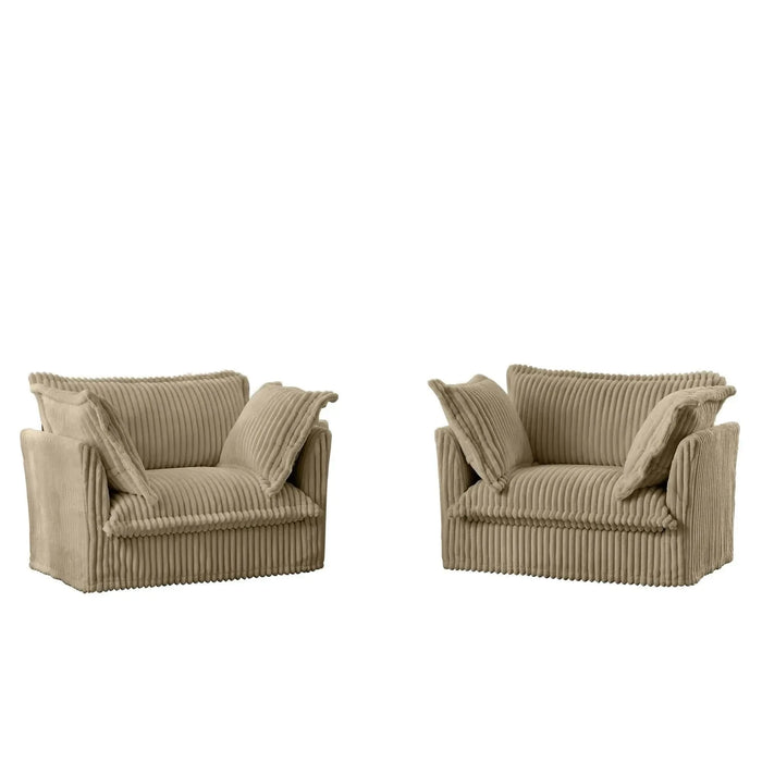 Set of 2 Slipcovered Armchairs - Deep Seat Accent Chairs with Large Soft Pillows Camel Corduroy -DTYStore