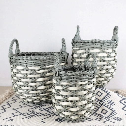 Set of 3 CATLEZA 12.6-inch, 15-inch and 17.7-inch Wicker Baskets -DTYStore