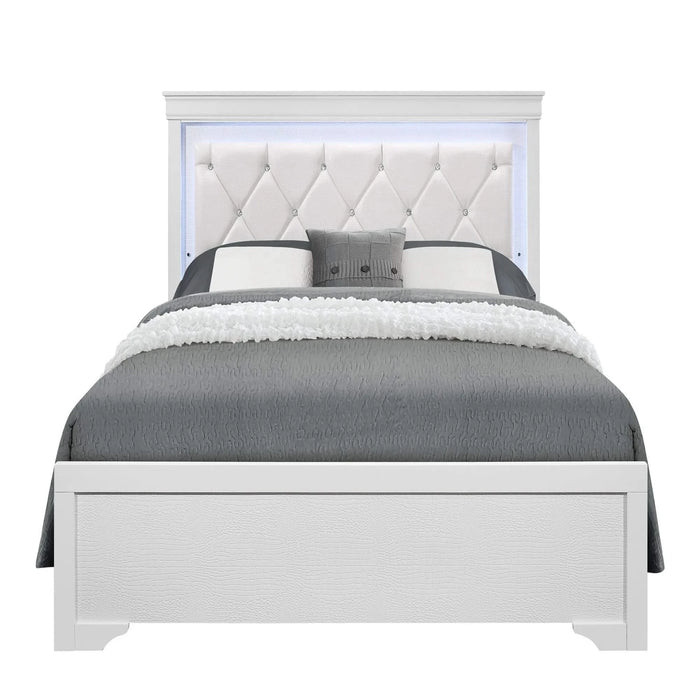 Shaker Style White Queen Bedroom Set with Crystal Inspired Tufted Headboard and LED Lighting Default -DTYStore