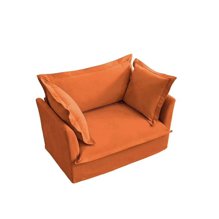 Slip-covered Armchair with 1 Big Back Cushion and 2 Big Toss Pillows, Single Deep Seat Comfy Single Couch Sofa Multiple Large Soft Pillows, Chenille Fabric Orange -DTYStore