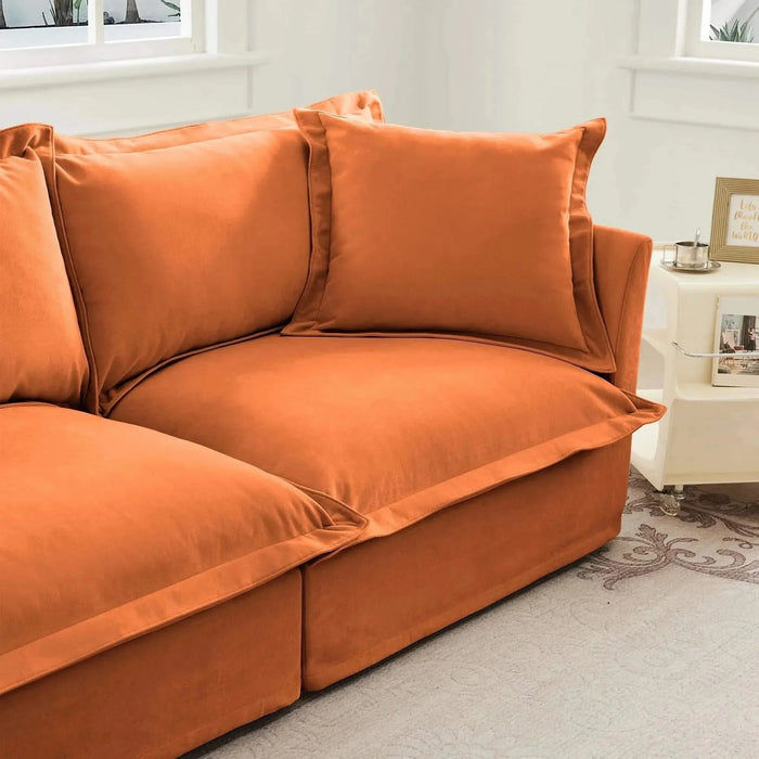 Slip-covered Armchair with 1 Big Back Cushion and 2 Big Toss Pillows, Single Deep Seat Comfy Single Couch Sofa Multiple Large Soft Pillows, Chenille Fabric Orange -DTYStore