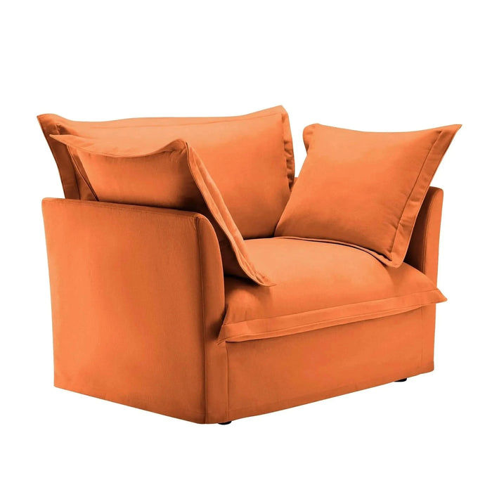 Slip-covered Armchair with 1 Big Back Cushion and 2 Big Toss Pillows, Single Deep Seat Comfy Single Couch Sofa Multiple Large Soft Pillows, Chenille Fabric Orange -DTYStore