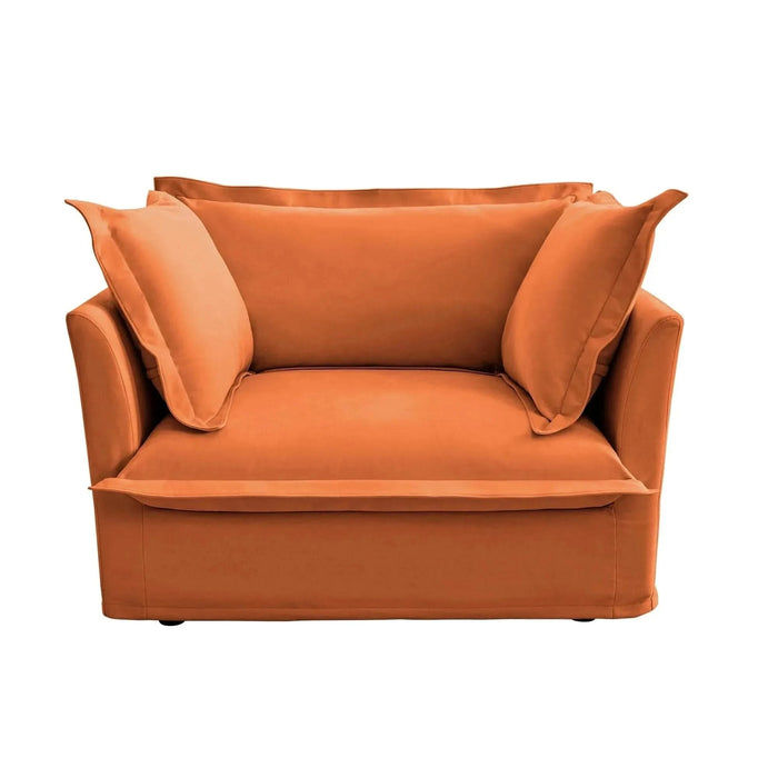 Slip-covered Armchair with 1 Big Back Cushion and 2 Big Toss Pillows, Single Deep Seat Comfy Single Couch Sofa Multiple Large Soft Pillows, Chenille Fabric Orange -DTYStore