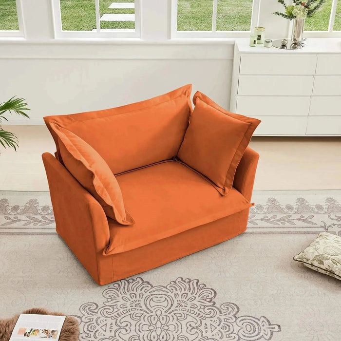 Slip-covered Armchair with 1 Big Back Cushion and 2 Big Toss Pillows, Single Deep Seat Comfy Single Couch Sofa Multiple Large Soft Pillows, Chenille Fabric Orange -DTYStore