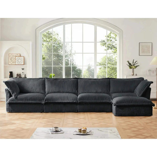 Slipcovered L Shape Sectional Long Sofa Couch, 4 Seater Sofa with Suppleness Armrests,Deep Seat Sofa with 2 Big Pillows, Comfy Couch for Living Room, Apartment Gray -DTYStore