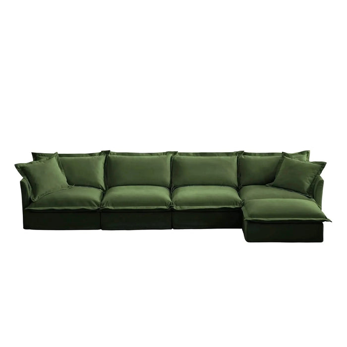 Slipcovered L Shape Sectional Long Sofa Couch, 4 Seater Sofa with Suppleness Armrests, Chenille Deep Seat Sofa with 2 Big Pillows, Comfy Couch for Living Room, Apartment, Chenille Fabric Green -DTYStore