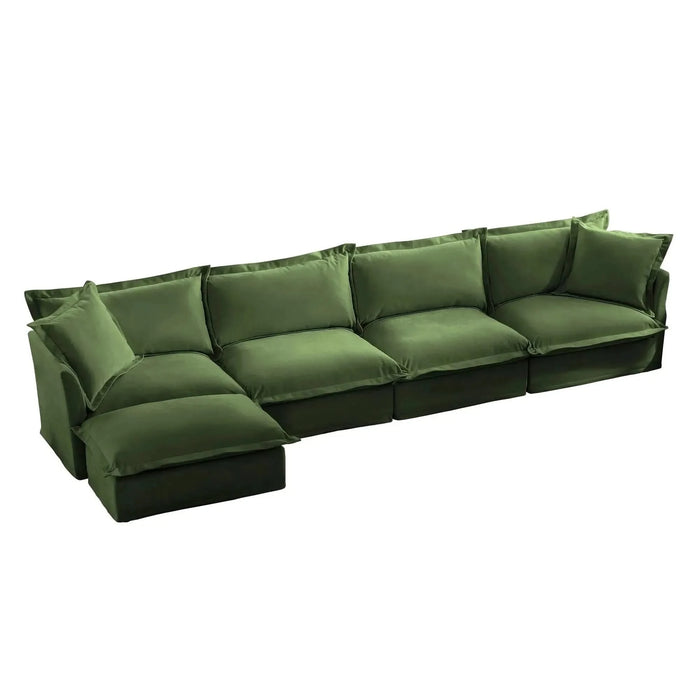 Slipcovered L Shape Sectional Long Sofa Couch, 4 Seater Sofa with Suppleness Armrests, Chenille Deep Seat Sofa with 2 Big Pillows, Comfy Couch for Living Room, Apartment, Chenille Fabric Green -DTYStore