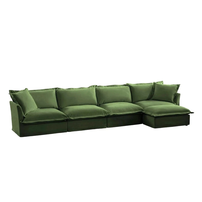 Slipcovered L Shape Sectional Long Sofa Couch, 4 Seater Sofa with Suppleness Armrests, Chenille Deep Seat Sofa with 2 Big Pillows, Comfy Couch for Living Room, Apartment, Chenille Fabric Green -DTYStore