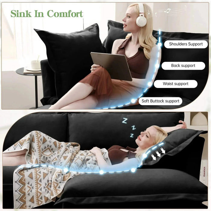 Slipcovered Long Sofa with Removable Cover, Extra Deep Cloud Like Comfy Sofa Couch Gray Corduroy -DTYStore