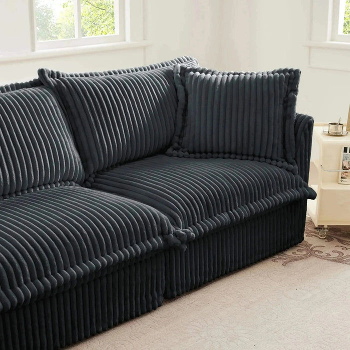 Slipcovered Long Sofa with Removable Cover, Extra Deep Cloud Like Comfy Sofa Couch Gray Corduroy -DTYStore