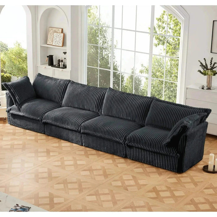 Slipcovered Long Sofa with Removable Cover, Extra Deep Cloud Like Comfy Sofa Couch Gray Corduroy -DTYStore