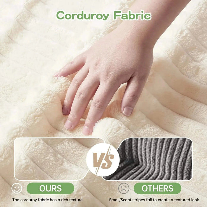 Slipcovered Long Sofa with Removable Cover, Extra Deep Cloud Like Comfy Sofa Couch Cream Corduroy -DTYStore