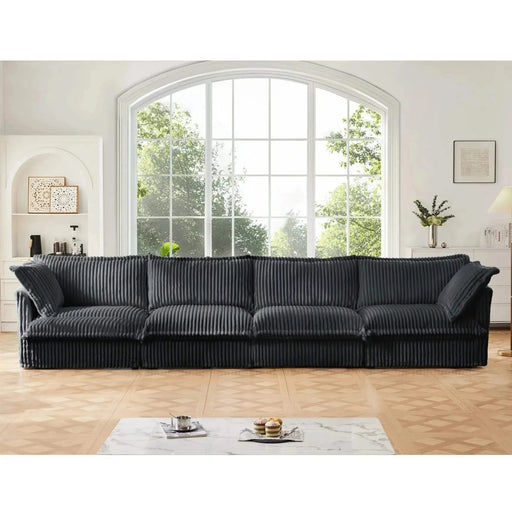 Slipcovered Long Sofa with Removable Cover, Extra Deep Cloud Like Comfy Sofa Couch Gray Corduroy -DTYStore