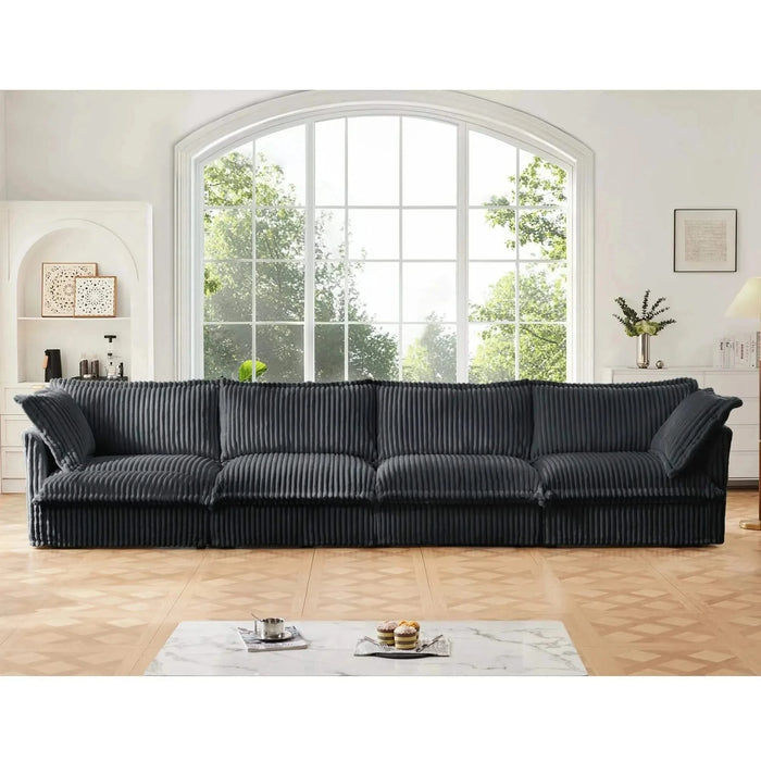Slipcovered Long Sofa with Removable Cover, Extra Deep Cloud Like Comfy Sofa Couch Gray Corduroy -DTYStore