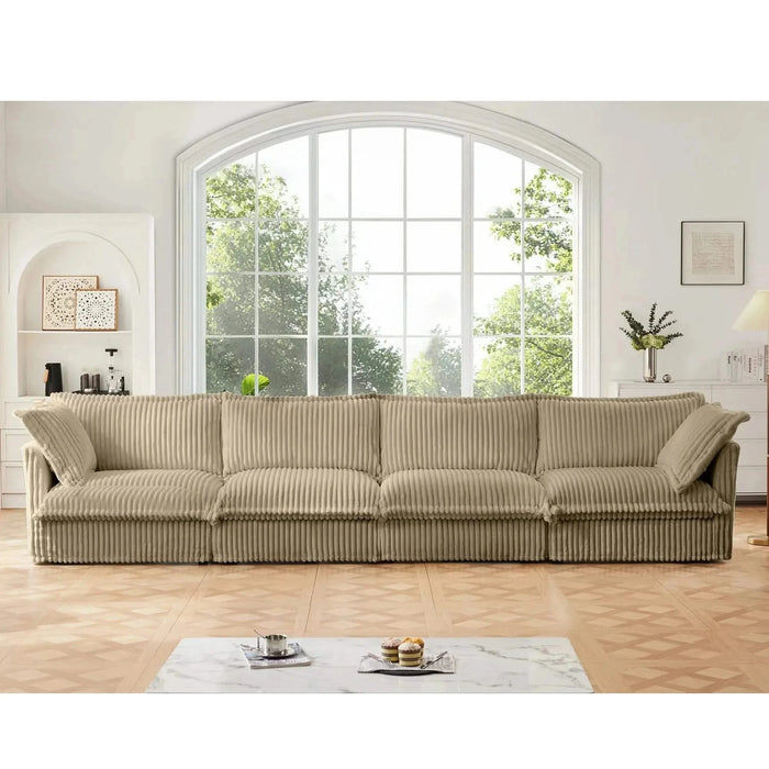 Slipcovered Long Sofa with Removable Cover, Extra Deep Cloud Like Comfy Sofa Couch Camel Corduroy -DTYStore