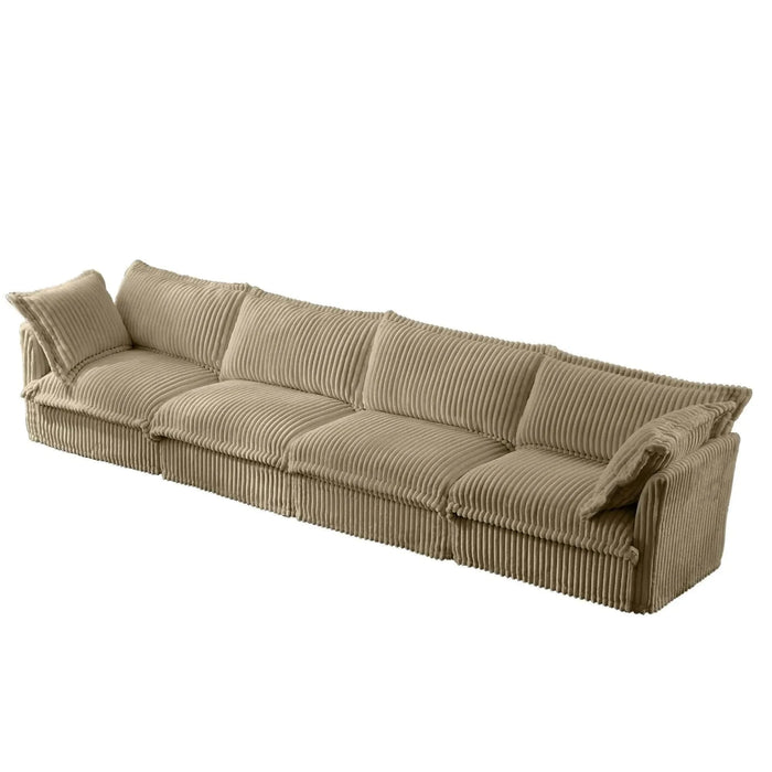 Slipcovered Long Sofa with Removable Cover, Extra Deep Cloud Like Comfy Sofa Couch Camel Corduroy -DTYStore