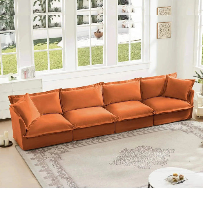 Slipcovered Long Sofa with Removable Cover, Extra Deep Cloud Like Comfy Sofa Couch Camel Corduroy -DTYStore