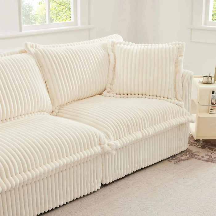 Slipcovered Sofa Couch, Modern 3 Seater Sofa with Suppleness Armrests,Deep Seat Sofa with Soft Multiple Big Pillows, Comfy Couch for Living Room, Apartment Cream -DTYStore