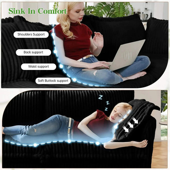 Slipcovered Sofa Couch, Modern 3 Seater Sofa with Suppleness Armrests,Deep Seat Sofa with Soft Multiple Big Pillows, Comfy Couch for Living Room, Apartment -DTYStore