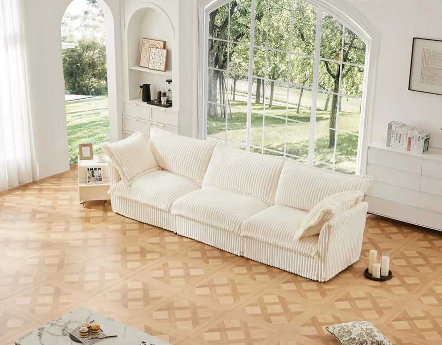 Slipcovered Sofa Couch, Modern 3 Seater Sofa with Suppleness Armrests,Deep Seat Sofa with Soft Multiple Big Pillows, Comfy Couch for Living Room, Apartment Cream -DTYStore