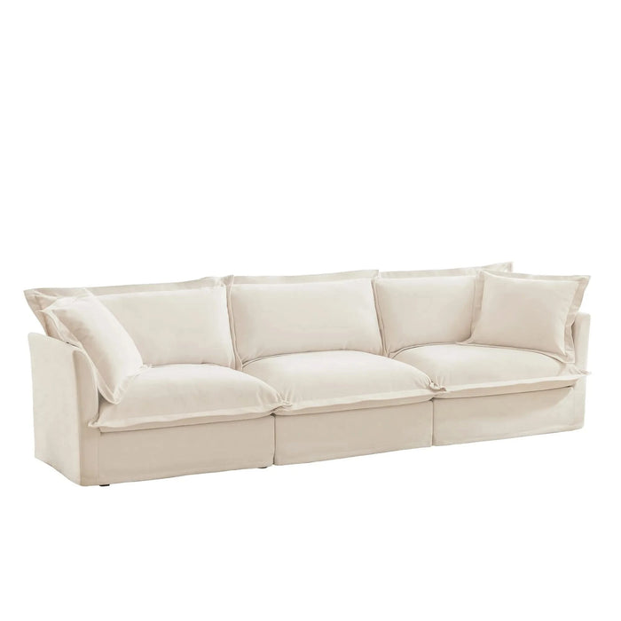 Slipcovered Sofa Couch, Modern 3 Seater Sofa with Suppleness Armrests, Chenille Fleece Deep Seat Sofa with Soft Multiple Big Pillows, Comfy Couch for Living Room, Apartment,Chenille Fabric Cream -DTYStore