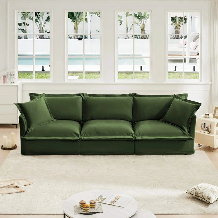 Slipcovered Sofa Couch, Modern 3 Seater Sofa with Suppleness Armrests, Chenille Fleece Deep Seat Sofa with Soft Multiple Big Pillows, Comfy Couch for Living Room, Apartment,Chenille Fabric Green -DTYStore