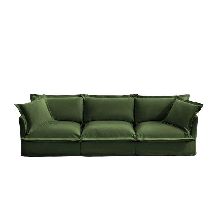 Slipcovered Sofa Couch, Modern 3 Seater Sofa with Suppleness Armrests, Chenille Fleece Deep Seat Sofa with Soft Multiple Big Pillows, Comfy Couch for Living Room, Apartment,Chenille Fabric Green -DTYStore