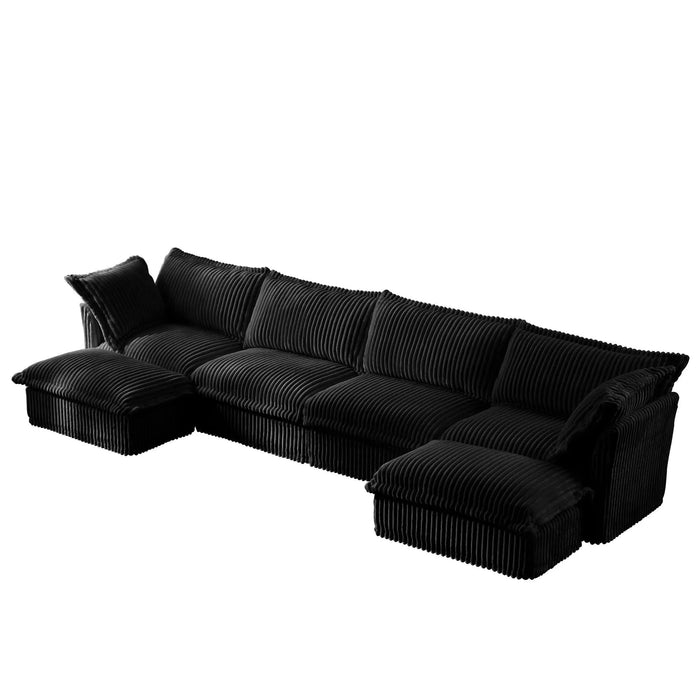 Slipcovered U Shape Sectional Wide and Deep Seat Sofa Couch, 4 Seater Sofa with French Edges Design Multiple Big Pillows Black -DTYStore