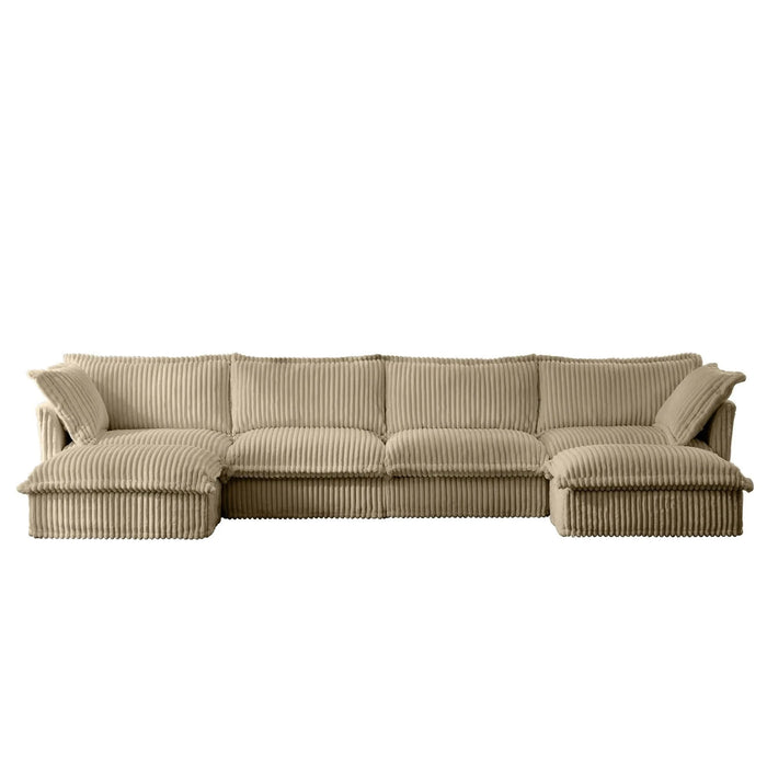 Slipcovered U Shape Sectional Wide and Deep Seat Sofa Couch, 4 Seater Sofa with French Edges Design Multiple Big Pillows, Soft Deep Seat Comfy Cloud Couch for Living Room, Apartment, Camel Corduroy Default -DTYStore