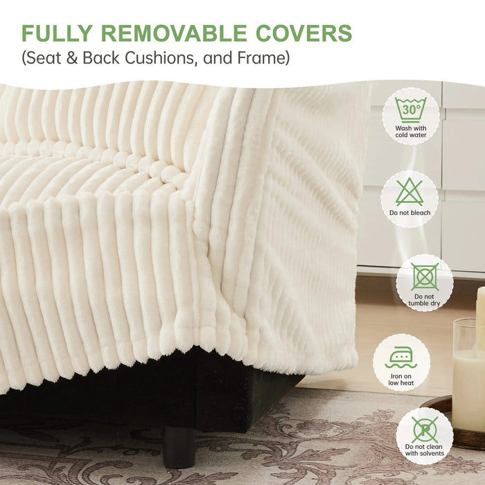 Slipcovered U Shape Sectional Wide and Deep Seat Sofa Couch, 4 Seater Sofa with French Edges Design Multiple Big Pillows Cream -DTYStore