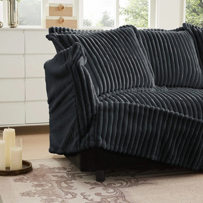 Slipcovered U Shape Sectional Wide and Deep Seat Sofa Couch, 4 Seater Sofa with French Edges Design Multiple Big Pillows Gray -DTYStore