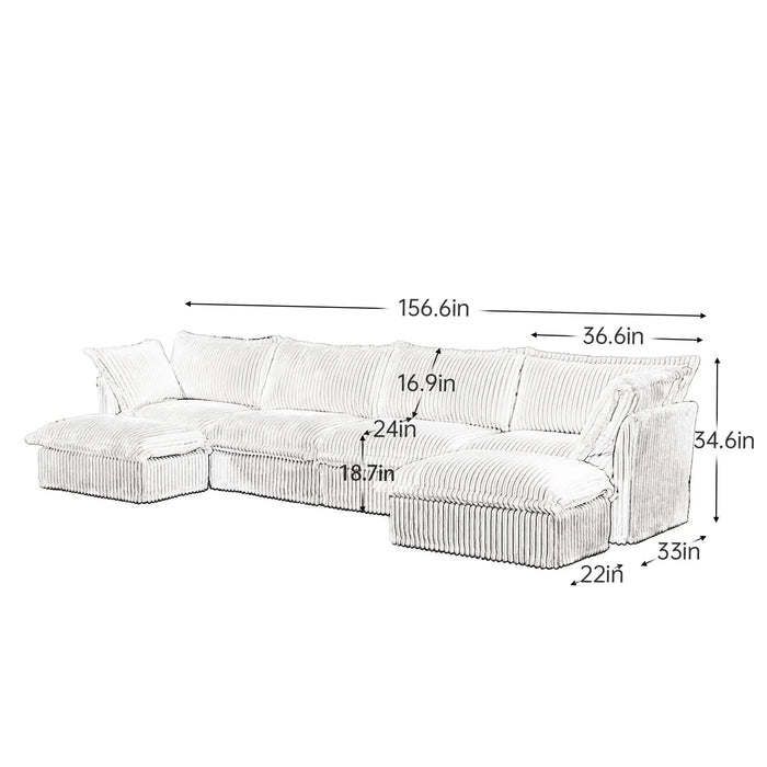 Slipcovered U Shape Sectional Wide and Deep Seat Sofa Couch, 4 Seater Sofa with French Edges Design Multiple Big Pillows Gray -DTYStore