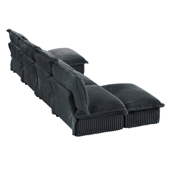 Slipcovered U Shape Sectional Wide and Deep Seat Sofa Couch, 4 Seater Sofa with French Edges Design Multiple Big Pillows Gray -DTYStore