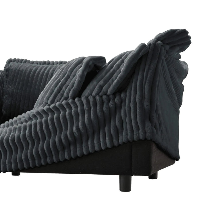 Slipcovered U Shape Sectional Wide and Deep Seat Sofa Couch, 4 Seater Sofa with French Edges Design Multiple Big Pillows Gray -DTYStore