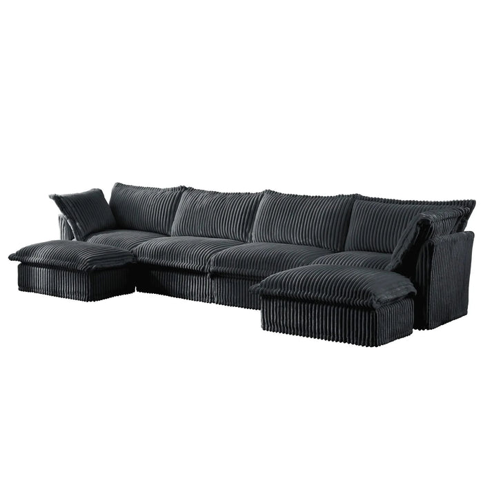 Slipcovered U Shape Sectional Wide and Deep Seat Sofa Couch, 4 Seater Sofa with French Edges Design Multiple Big Pillows Gray -DTYStore