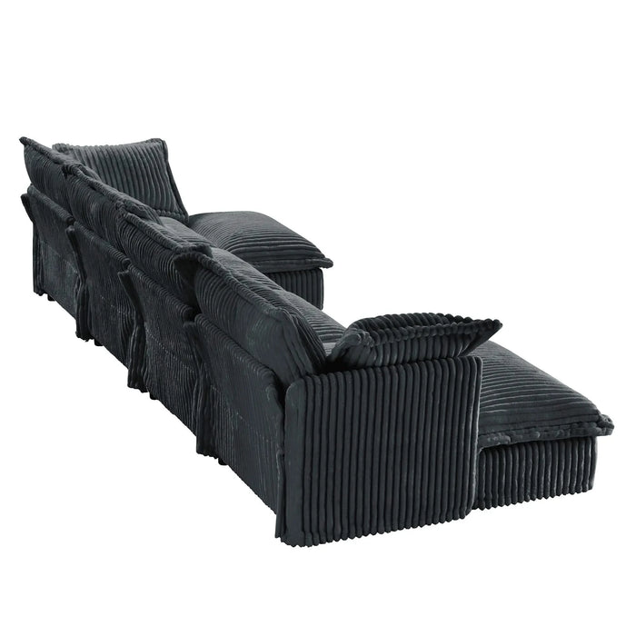 Slipcovered U Shape Sectional Wide and Deep Seat Sofa Couch, 4 Seater Sofa with French Edges Design Multiple Big Pillows Gray -DTYStore