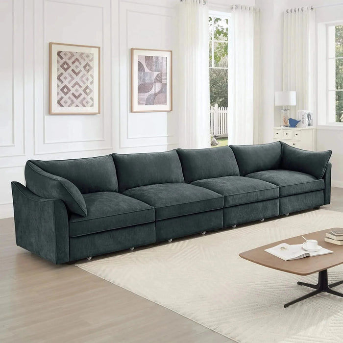 Super Large Wide and Deep Seat Sofa Couch for 4 Persons, 4 Seater Sofa with Storage Pull out Drawer Under Each Seat, Chenille Gray -DTYStore