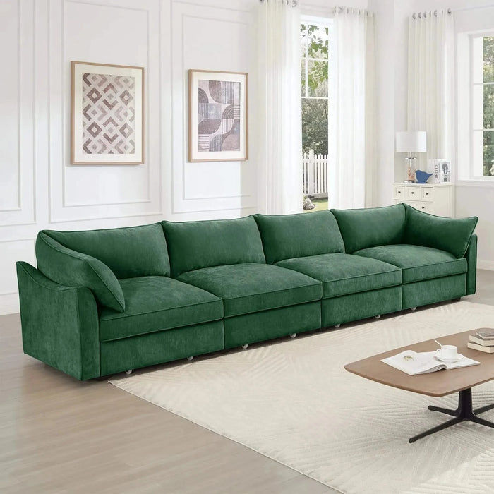 Super Large Wide and Deep Seat Sofa Couch for 4 Persons, 4 Seater Sofa with Storage Pull out Drawer Under Each Seat, Chenille Green -DTYStore