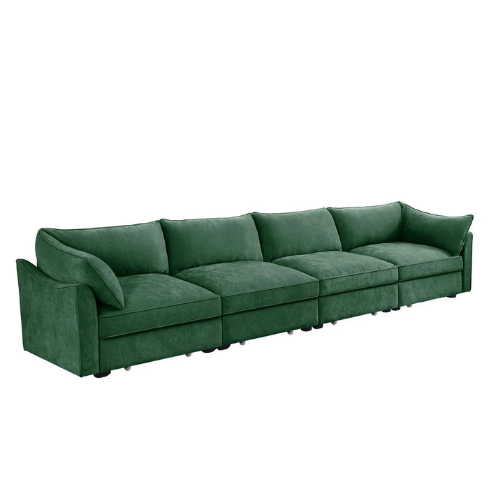 Super Large Wide and Deep Seat Sofa Couch for 4 Persons, 4 Seater Sofa with Storage Pull out Drawer Under Each Seat, Chenille Green -DTYStore