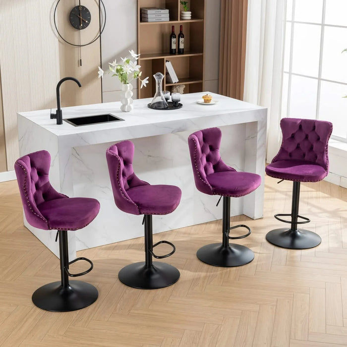 Swivel Velvet Barstools Adjusatble Seat Height from 25-33 Inch,17.7inch base, Modern Upholstered Bar Stools with Backs Comfortable Tufted for Home Pub and Kitchen Island,Purple,Set of 2,SW1812PP Default -DTYStore