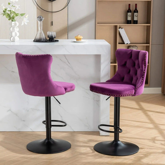 Swivel Velvet Barstools Adjusatble Seat Height from 25-33 Inch,17.7inch base, Modern Upholstered Bar Stools with Backs Comfortable Tufted for Home Pub and Kitchen Island,Purple,Set of 2,SW1812PP Default -DTYStore