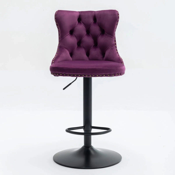 Swivel Velvet Barstools Adjusatble Seat Height from 25-33 Inch,17.7inch base, Modern Upholstered Bar Stools with Backs Comfortable Tufted for Home Pub and Kitchen Island,Purple,Set of 2,SW1812PP Default -DTYStore