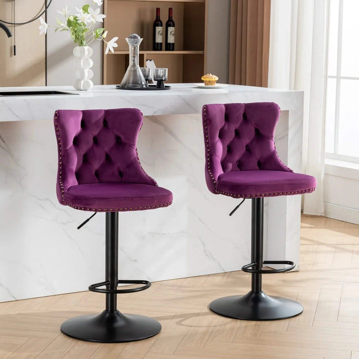 Swivel Velvet Barstools Adjusatble Seat Height from 25-33 Inch,17.7inch base, Modern Upholstered Bar Stools with Backs Comfortable Tufted for Home Pub and Kitchen Island,Purple,Set of 2,SW1812PP Default -DTYStore