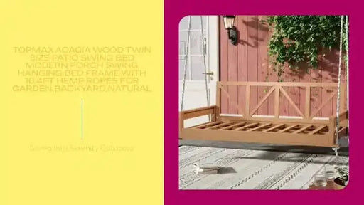 TOPMAX Acacia Wood Twin Size Patio Swing Bed Modern Porch Swing Hanging Bed Frame with 16.4ft Hemp Ropes for Garden,Backyard,Natural Default -DTYStore