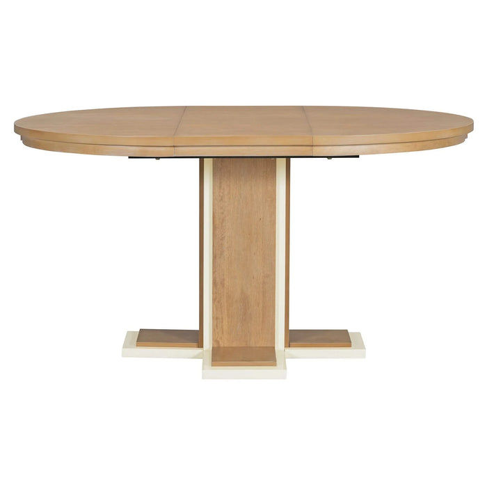 TREXM Extendable Dining Table with a 16-inch Middle Leaf, 42''-58'' Oval Dining Table for 6, Retro Solid Wood Round Dining Table with Double Layer Design for Kitchen, Dining Room (Natural Wood Wash) Default -DTYStore